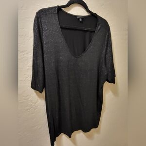 Torrid Black & Gold Metallic V-neck Tshirt with 3/4 Sleeves Size 3X
